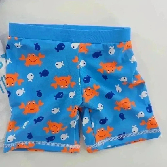 Little Crab Cutest Catch Boys Size 2 Blue And White Swim Top And Shorts - Picture 6 of 6